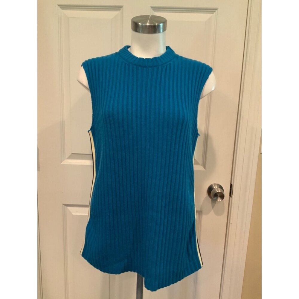 Calvin Klein 205W39NYC Teal Blue Rib Knit Sleeveless Wool Sweater, Size S